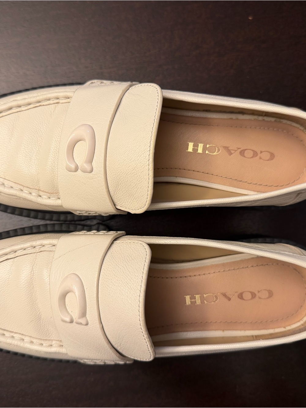 Coach Cream Leather Penny Loafers with Signature Accent